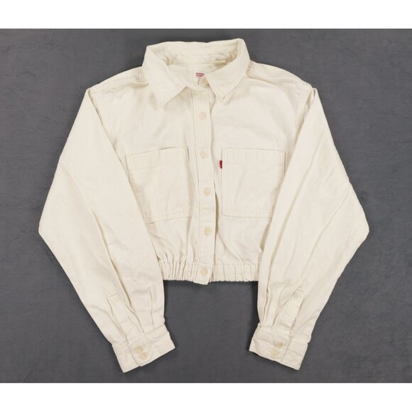 Levi's Jackets & Blazers - Levis Womens Medium Cream Off White Cropped Utility Jacket Shirt A1900-0001 M